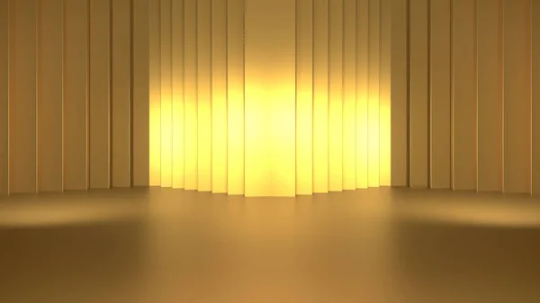 Guldpodium Och Gyllene Gardin Med Guldljus Scenen Rendering — Stockfoto