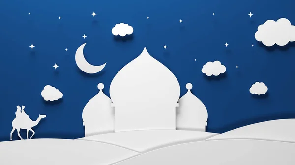 Ramadan Kareem Abstraktní Papír Střih Styl Islámské Mešity Měsíc Obloha — Stock fotografie