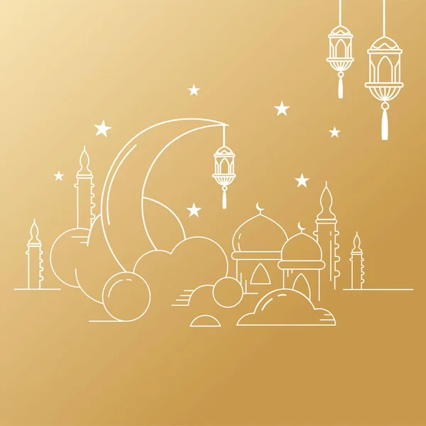 Eid Ramadan Kareem Arabská Kaligrafie Pozdrav Design Islamic Line Mešita — Stockový vektor
