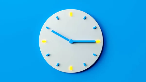 时钟模拟白色在淡蓝色背景 现代最小风格的横幅背光小时针 2点钟45分钟传单 海报或网站 3D渲染3D示例 — 图库照片