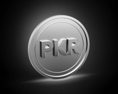 Gümüş Parlak Yuvarlak Pakistanlı Rupi PKR Parlak Gümüş Parlak Arkaplan 3D Görüntü