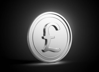 3D Silver Shiny Rounded British Pound Coin tecrit edildi.