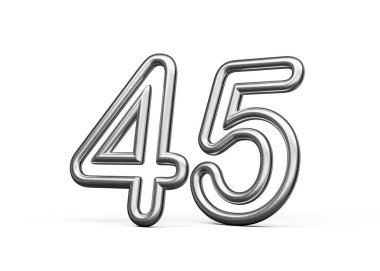 Kırk beş numara. Gümüş Metalik Beyaz Arkaplan 3D Görüntü.