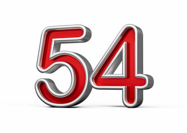 Canlı kırmızı numara 54 Metalik Parıltı ve kıvrımlı kenarlı 3 boyutlu resim