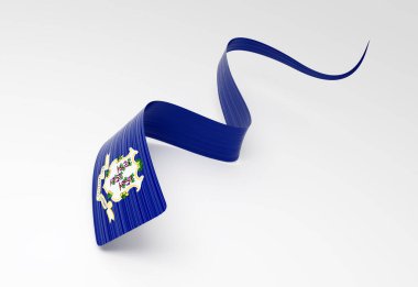 Connecticut bayrağı renginde 3 boyutlu dalgalı kurdele ulusal gurur ve zarafetle akıyor. 3B Görüntü