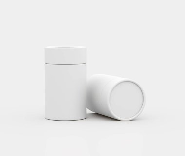 Markalaşma için beyaz, boş kağıt tüp ambalajlama, ürün sergisi. 3d illüstrasyon