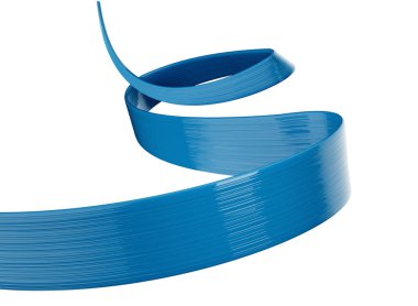 Dinamik mavi parlak kurdele soyut girdap tasarımı temiz beyaz arkaplan, 3D illüstrasyon