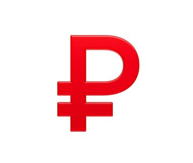 Dijital para birimini temsil eden parıltılı bir yüzeyi olan 3D Kırmızı Rus Rublesi. 3d Görüntü