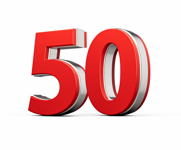 Bold Vibrant Red Number Fifty Number 50 With Metallic On White Background 3D Illustration