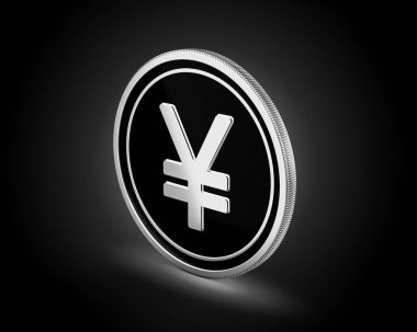 Shiny Silver And Black Rounded Japanese Yen Coin Isolated On dark Background 3d Illustration