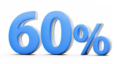 Vibrant Blue 60% Sixty Percent Sign With Metallic Gleam On White Background 3D Illustration