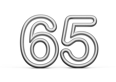 Number Sixty five 56 Made Of Silver Metallic White Background 3D Illustration