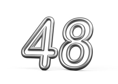 Kırk sekiz numara. Gümüş Metalik Beyaz Arkaplan 3D Görüntü