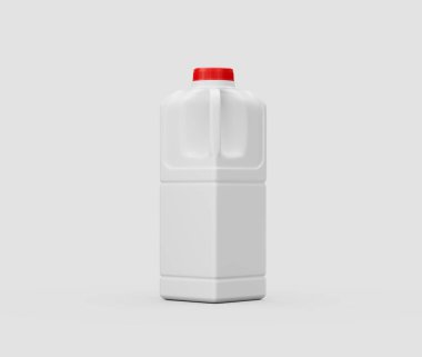 White plastic milk bottle with red cap on a clean background, ready for product, 3d illustration