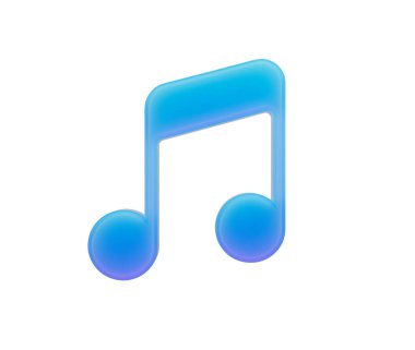 3D Parlak mavi nota simgesi çift titreşimli ve yumuşak parıltılı, 3D İllüstrasyon