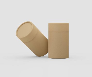 Eco-friendly brown kraft paper packaging jars, blank for product packaging, 3d illustration