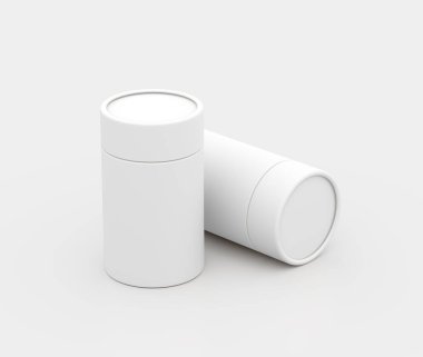 Minimalist blank white paper cylindrical jar packaging mockup. 3d illustration