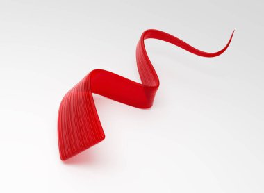 Abstract red ribbon flowing, elegant wave on white. Modern design element. 3D illustration