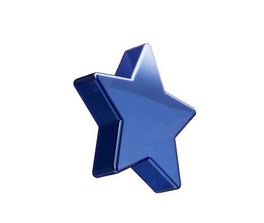 Şeffaf, parlak ve ince yansımaları olan koyu mavi bir 3D yıldız. 3d Görüntü