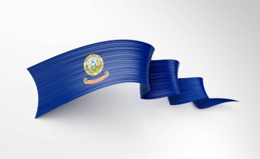 Idaho bayrak renginde 3 boyutlu dalgalı kurdele, ulusal gurur ve zarafetle akıyor. 3B Görüntü