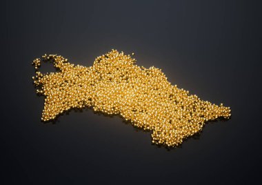 Türkmenistan Haritası Yüksek Kaliteli Altın Parlak Metalik Boncuklar veya Toplar 3B İllüstrasyon
