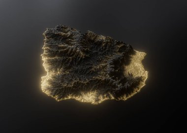 Uruguay Haritası Altın Metalik Doku Haritası Altın Rezervleri ve Altın Madencilik Konsepsiyonu 3B İllüstrasyon