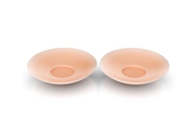 Tedbirli ve kusursuz destek için bir çift çıplak silikon yapıştırıcı meme ucu örtüsü. 3d illüstrasyon