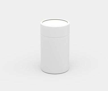 Temiz arka planda minimalist beyaz kağıt kavanoz, ambalaj modeli için ideal. 3d illüstrasyon