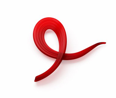 Beyazın canlı kırmızı farkındalık kurdelesi küresel sağlığa verilen desteği sembolize ediyor. 3B illüstrasyon