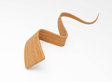 Beyaz arka planda zarif kıvrımlı meşe ağacı şeridi, soyut tasarım elementi. 3B illüstrasyon