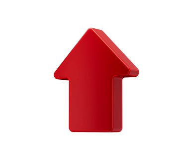 Yukarı bakan, ilerlemeyi, yönü ve büyümeyi sembolize eden koyu kırmızı bir ok simgesi. 3B Görüntü