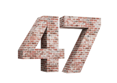 Kırk yedi numara. Eski Grunge Tuğla Duvarı 'ndan yapılmış 47 basamak. 3 boyutlu görüntü.