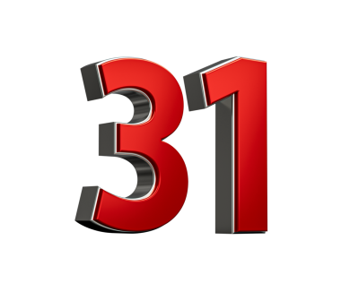 Kalın Kırmızı 31. numara Parlak Metalik Beyaz Arkaplan 3D Görüntü ile 31 numara