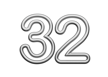 32 Numara: Gümüş Metalik Beyaz Arkaplan 3B Görüntü