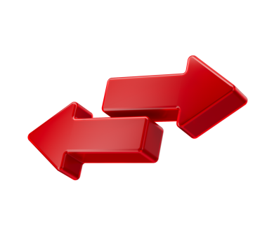 3D İki Kırmızı Ok takası ve transferi sembolize ediyor. 3d illüstrasyon