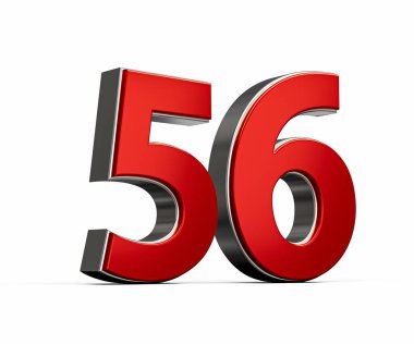 Cesur Kırmızı Numara 56 Parlak Metalik Beyaz Arkaplan 3D Görüntü