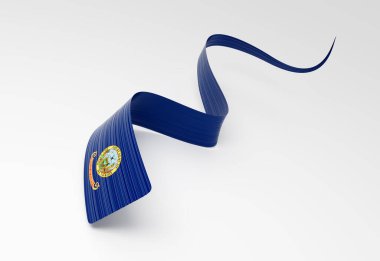 Beyaz üzerine akan bir kurdele olarak Idaho eyalet bayrağının zarif 3D görüntüsü. 3B illüstrasyon