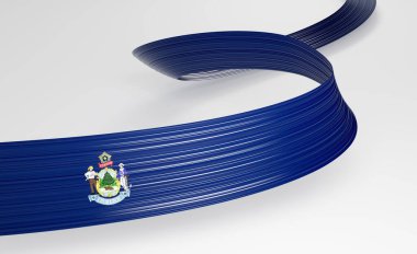 Maine eyalet bayrağının dinamik akış kurdelesi, beyazın üzerinde vatanseverlik sembolü. 3B illüstrasyon