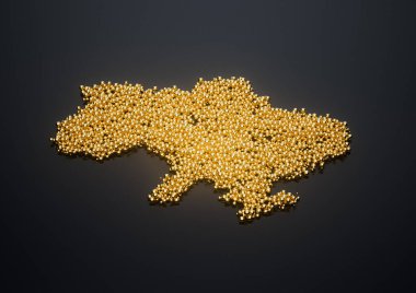 Ukrayna Haritası Yüksek Kaliteli Altın Parlak Metalik Boncuklar veya 3 boyutlu İllüstrasyon