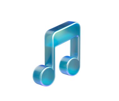 Şeffaf mavi bir kapağı, yuvarlak kenarları ve yumuşak ışıklandırması olan parlak bir müzik notası.