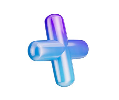 3 boyutlu parlak artı işareti, pürüzsüz kenarları olan mavi ve mor bir gradyan. 3B Görüntü