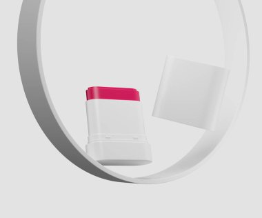 Temiz bir arkaplan üzerinde doğal ışıl ışıl makyaj için zarif pembe allık çubuğu.