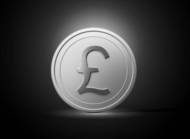 3D Silver Shiny Rounded British Pound Coin tecrit edildi.