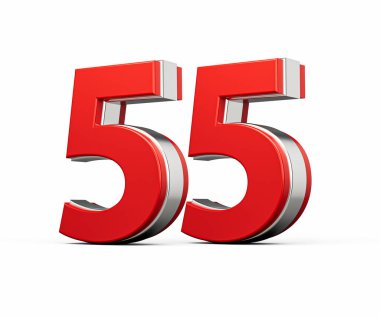 Kalın Kırmızı 55 numara Metalik Beyaz Arkaplanda 3 boyutlu Görüntü