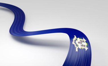 Connecticut bayrağı renginde 3 boyutlu dalgalı kurdele ulusal gurur ve zarafetle akıyor. 3B Görüntü
