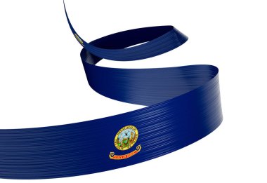 Beyaz arka planda Idaho eyaletinin dinamik 3D kurdelesi, vatanseverlik sembolü. 3B illüstrasyon