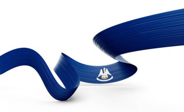 Beyaz arka planda dalgalı Louisiana bayrak kurdelesi. 3B illüstrasyon