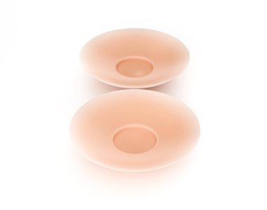 Beyaz arka planda rahatlamak için bej silikon meme ucu örtüsü. 3d illüstrasyon