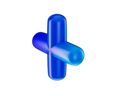 3 boyutlu mavi artı işareti, parlak, eğimli, pürüzsüz kenarlı, yuvarlak kenarlı. 3B Görüntü