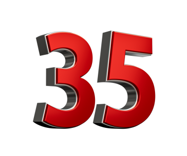 Kalın Kırmızı 35 numara Parlak Metalik Beyaz Arkaplan 3D Görüntü